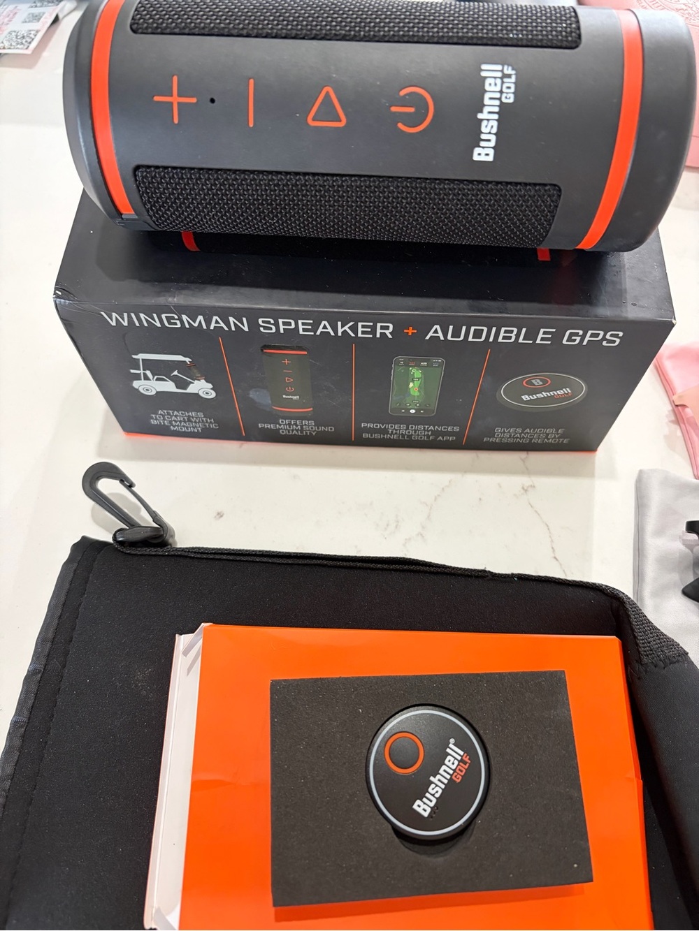 Bushnell Wingman golf Portable Bluetooth Speaker GPS — Black & Orange